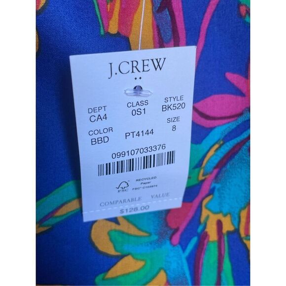 NWT JCrew Floral Tropical Square Neck Midi Dress Blue Size 8 - Picture 12 of 16